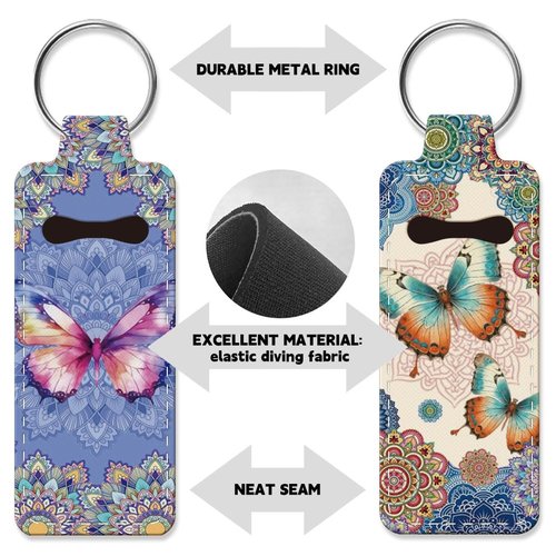 OLYCRAFT 2pcs Lipstick Holder Keychain Mandala Lip Balm Holders Elastic Diving Fabric Lipstick Keychains Portable Lipstick Holder Bags Lipstick Sleeve Key Ring Holder for Lipstick Chapstick