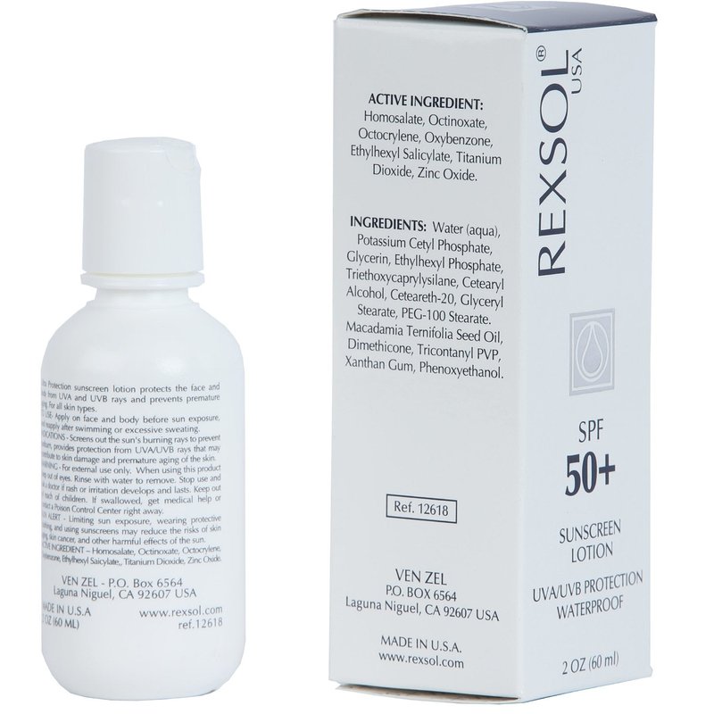 REXSOL SPF 50+ Sunscreen UVA UVB Protection Waterproof | With Vitamin C, Vitamin E & Vitamin A | Maximum reinforced protection against UVA and UVB rays | Prevent fine lines and wrinkles(60 ml/2 fl oz)