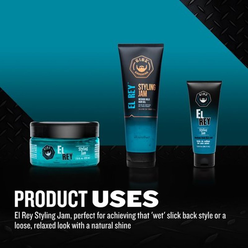 GIBS Grooming El Rey Styling Jam for Men, Medium Hold Hair Gel, 8 Fl Oz (Squeeze Tube)