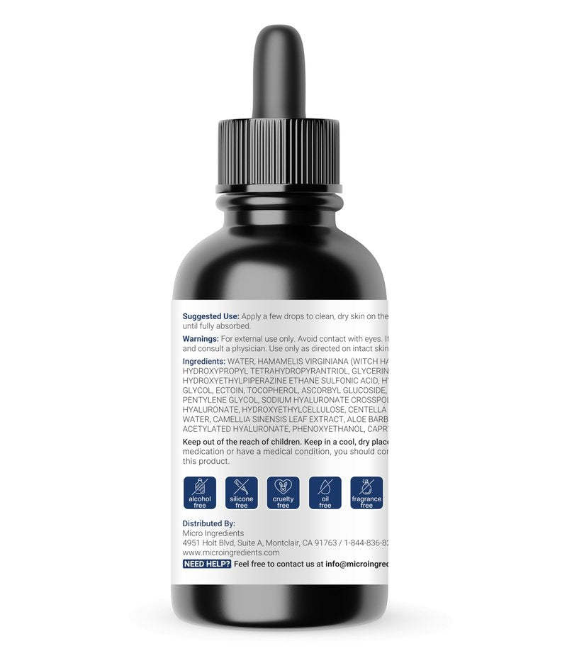 Hyaluronic Acid Serum with Vitamin B5 for Face | Lightweight Hydrating Face Serum for Dry & Sensitive Skin | 4 Types of HA at 2% with Vitamin C & E | Oil-Free & Fragrance-Free, 4 fl oz