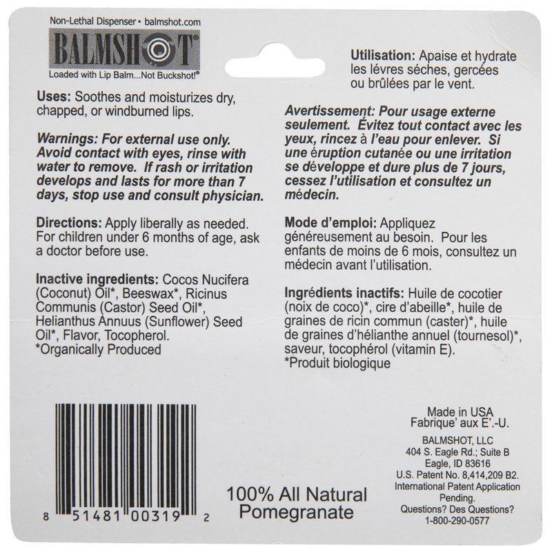 BALMSHOT Pomegranate Lip Balm SPF 15 (2-Pack) – Natural Beeswax Chapstick, Moisturizing Lip Protector for Very Dry Lips, 20-Gauge Brass Shotgun Shell Case, Outdoor Heat Tolerant, Made in USA