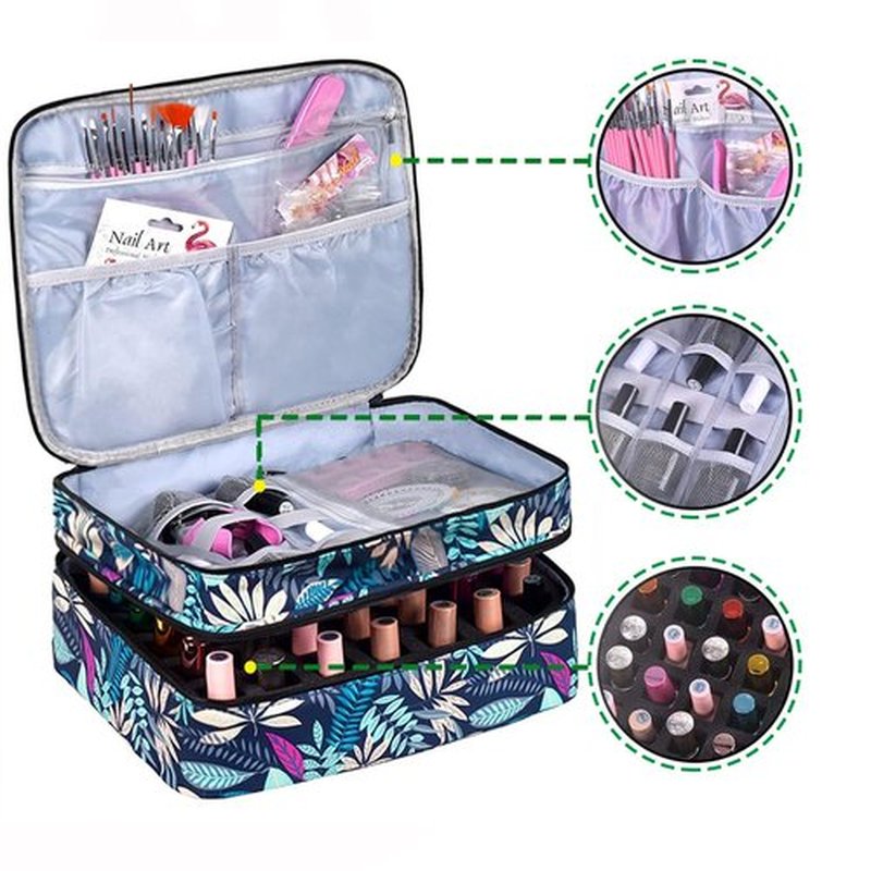 LYFFXYH Nail Polish Carrying Case, Portable Nail Polish Holder Holds 42 Bottles(15ml), Double-layer Storage Bag for Nail Polish and Manicure Set(Leaf-Holds 42 Bottles)