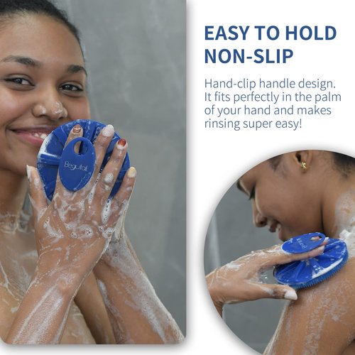 Silicone Body Scrubber Shower Bath Brush, More Hygienic Than Traditional Loofah, Lather Nicely, Long Lasting, Gentle Exfoliating for Women Men Baby Sensitive Skin, 1 Pack, Blue