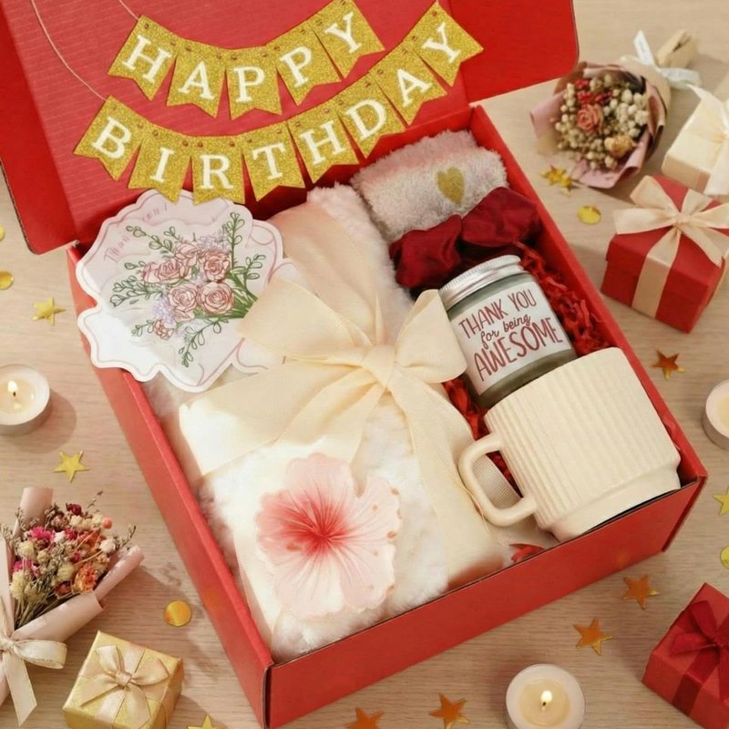 Zopeal Birthday Gifts Baskets for Women with Custom Banner, Gifts Relaxing Spa Package Thank You Box for Her Mom Sister Friend Wife Teacher Coworker(Red)