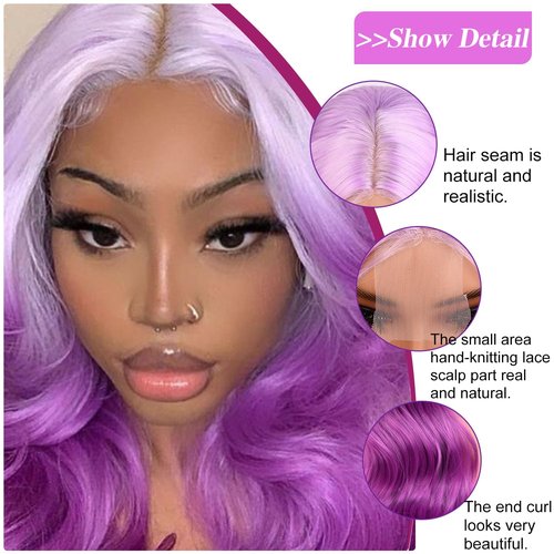 TOZIKA Long Wavy Purple Wigs for Women Synthetic Ombre Purple Curly Wavy Wig 26 Inch Middle Part Heat Resistant Wig for Daily Party Use (Ombre Purple)