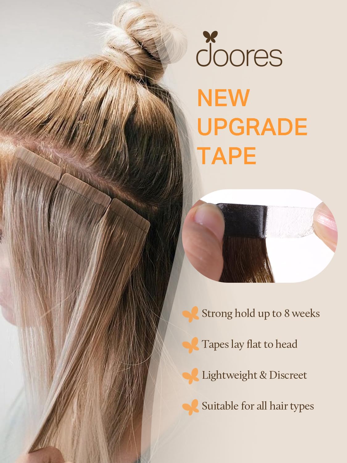 DOORES Tape in Hair Extensions, Drity Blonde Mixed Platinum Blonde 10pcs 25g 14 Inch, Human Hair Extensions Tape in Natural Hair Invisible Tape in Hair Extensions
