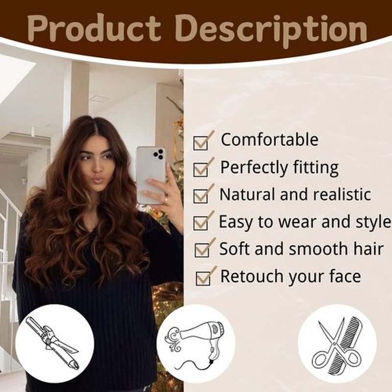 Long Dark Brown Wig for Women 26 Inch Middle Part Wavy Women Charming Wigs Realistic Natural Looking Synthetic Heat Resistant Fiber Wig for Daily Party Use