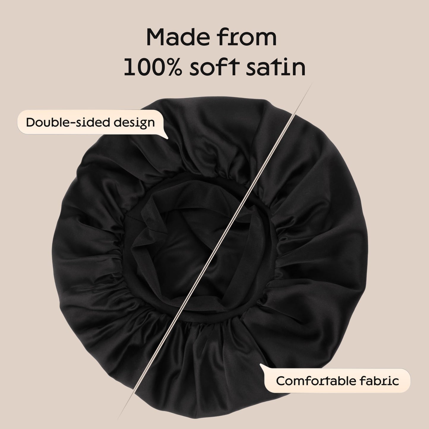 Niagara Satin Bonnet for Men - Reversible Night Cap - Bonnet for Sleeping Men - Mens Bonnet for Curly Hair - Large Bonnet with Double Layer (Black)