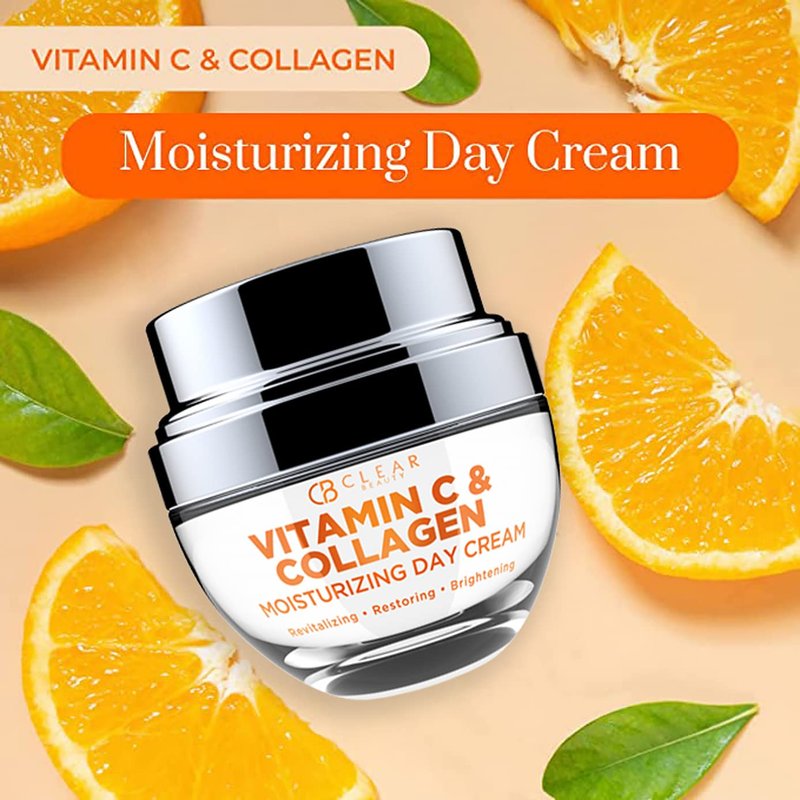 Clear Beauty Vitamin C & Collagen Face Moisturizer – Anti Aging Day Cream, Hydrates, Firms & Revives Dull, Tired Skin – Dermatologist Tested, Korean Skin Care, Vegan Clean Beauty – 1.69 Fl Oz