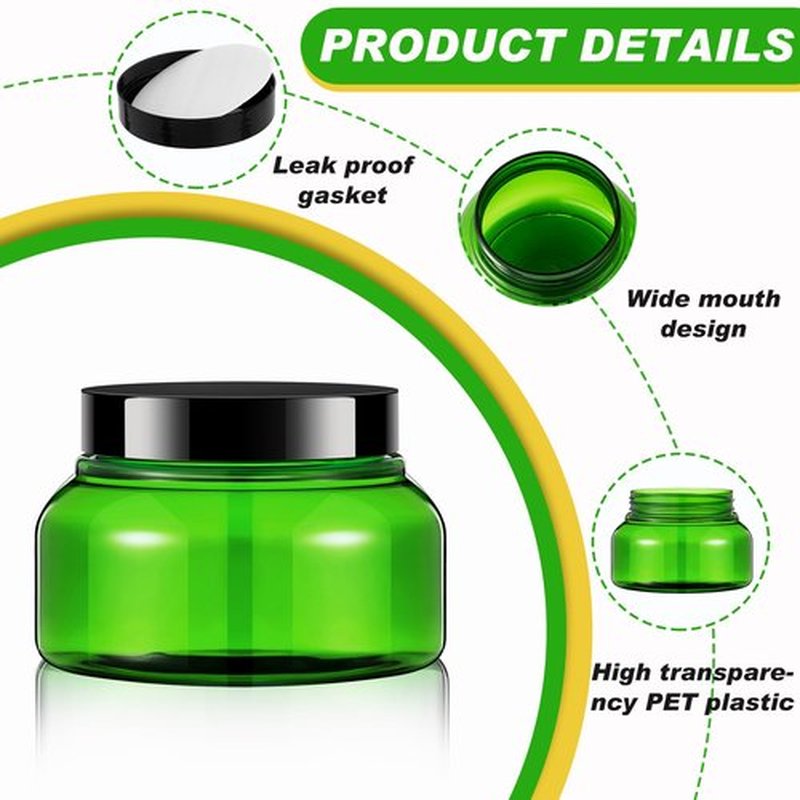 Tessco 24 Pack Plastic Jars with Lids Labels Plastic Containers Round Refillable Cosmetic Containers Empty Body Butter Jars Sugar Scrub Containers for Cosmetics (Translucent Green and Black,8 oz)