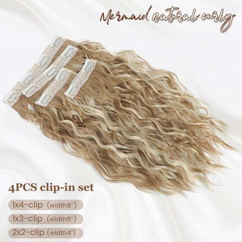 Marjorie Hair Extensions,Clip in Hair Extensions with Invisible Lace Weft 14inch Short Curly Blonde Hair Extensions Clip Ins 4PCS Synthetic Hair Extension