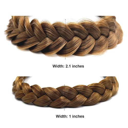 STHEJFB Braid Headband 2 3 Strands combinations Messy Wide Chunky Fluffy Elastic Stretch Hairpiece Braided Headband Women Girl Beauty accessory (Light Brown)