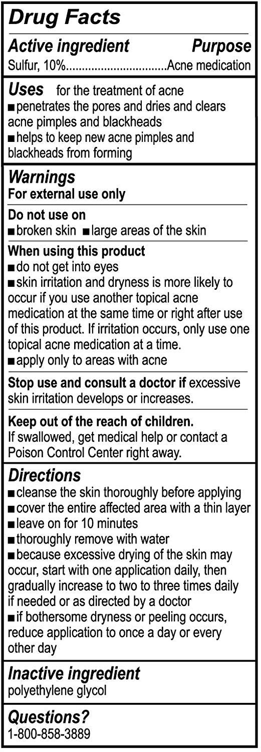 De La Cruz 10% Sulfur Ointment Cystic Acne Spot Treatment for Face & Body Skin Care Face Mask & Blackhead Remover, Treatment for Hormonal Acne 2.6 oz, 2 Pack