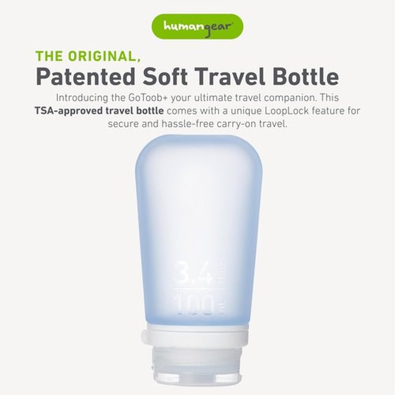 humangear GoToob+ (Large) | Refillable Silicone Travel Bottle | Locking Lid | Food-Safe Material | Blue, Large (3.4 fl.oz.; 100ml)