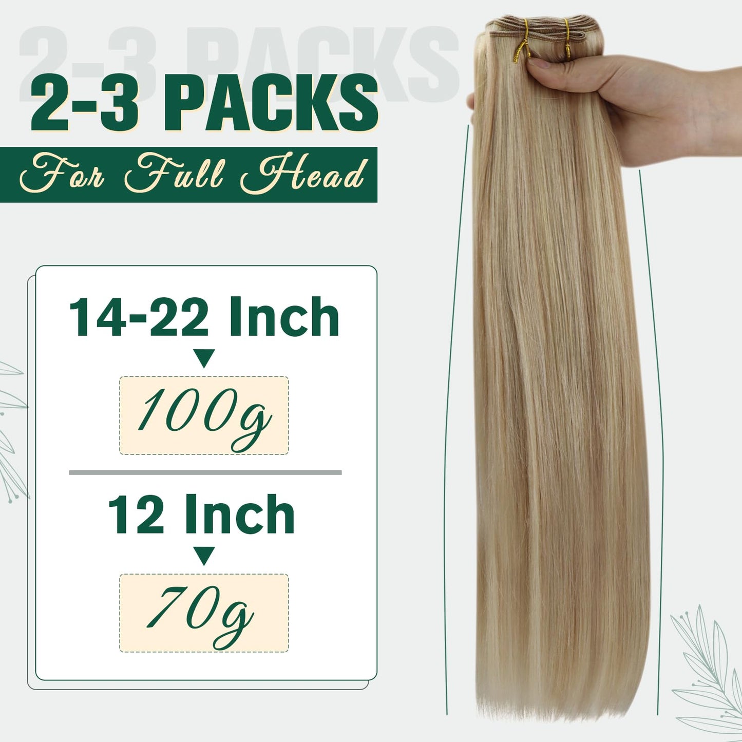 RUNATURE Weft Hair Exensions Human Hair 22 Inch Ash Blonde Highlight Paltinum Blonde Long Human Hair Double Weft Extensions Straight Weft Sew in Hair Extensions Real Human Hair Weft Silky 100g