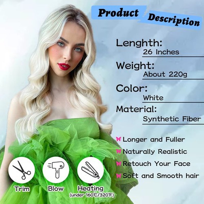NAYOO Long Wavy Wigs for Women Middle Part Platinum Blonde Wig with Dark Roots Synthetic Heat Resistant Fiber Women Wigs for Daily Party Use (Platinum Blonde)
