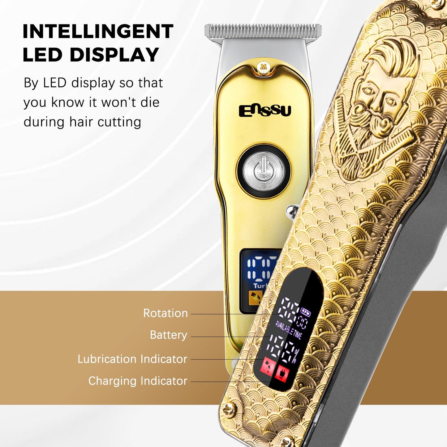 ENSSU Professional Hair Clippers for Men, Cordless Barber Clippers and Trimmers Set, Men's Hair Clippers for Hair Cutting with LED Display, Men's Grooming Kit