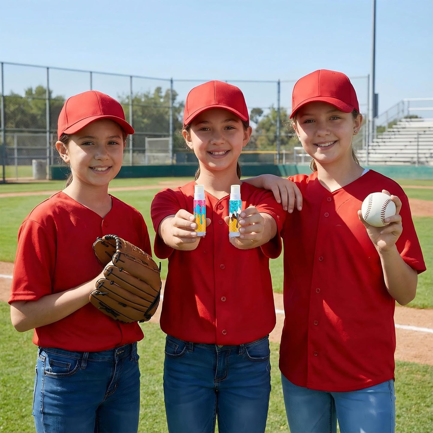 Maxcheck 48 Pcs Baseball Ice Cream Drip Lip Balm Baseball Gift Party Favors Bulk Summer Sport Party Favor for Team Gift for Dripping Sports Birthday Teen Adults Graduation, 12 Styles
