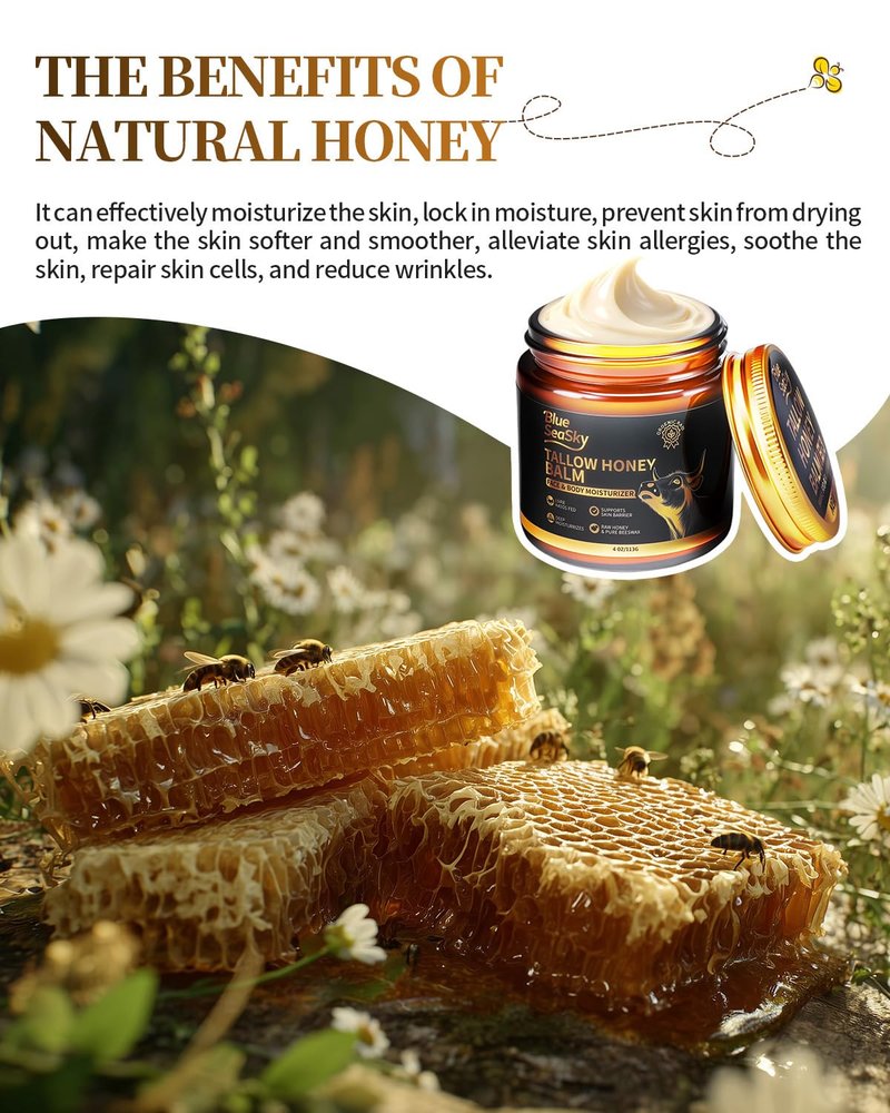 Beef Tallow for Skin 4/OZ Unscented Handmade Whipped Beef Tallow for Face Body & Moisturizer with Organic Grass-Fed Beef Tallow and Honey Balm Natural Formula for Dry Sensitive Skin (Unscented)