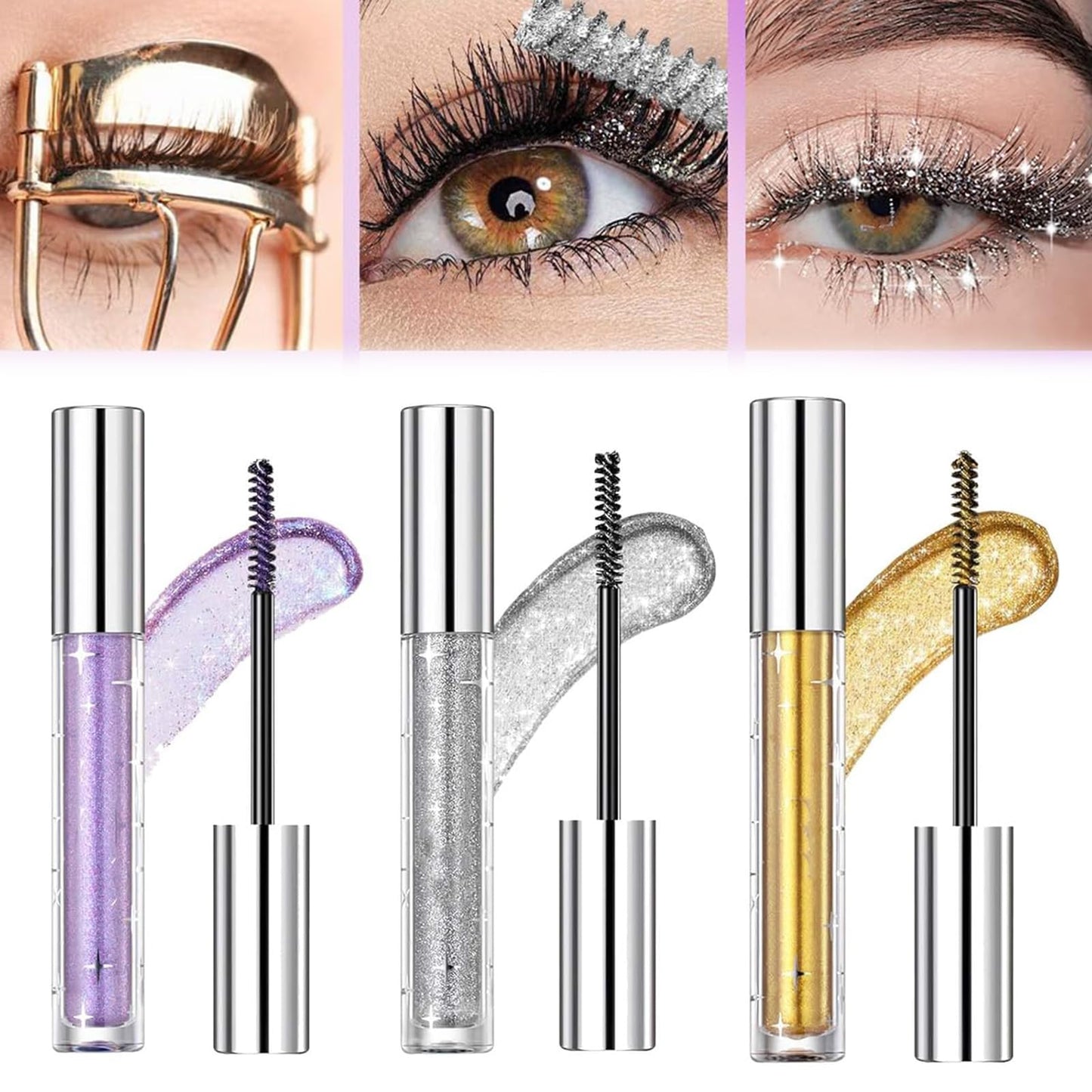 Question Beauty Glitter Mascara, Questionbeauty Glitter Mascara, Sparkle Mascara for Eyelashes, Glitter Shimmer Colored Mascara for Eyelashes, Waterproof Long Lasting (Mix)