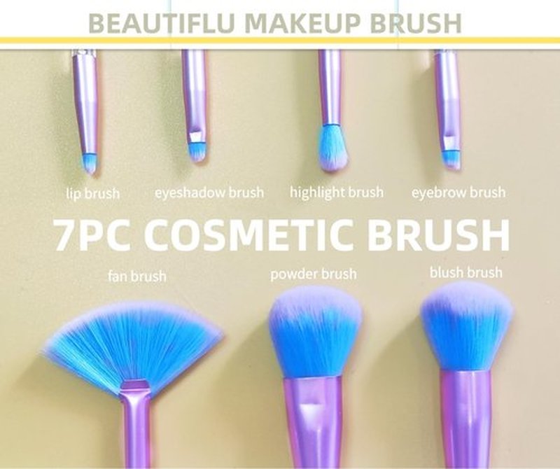 RAEEIKPHZ Unicorn Fan Makeup Brush Set,Crystal Sparkles Blue Blush Powder Fan Lip Eye Shadow Eyebrow Eye Blender Brush in Set