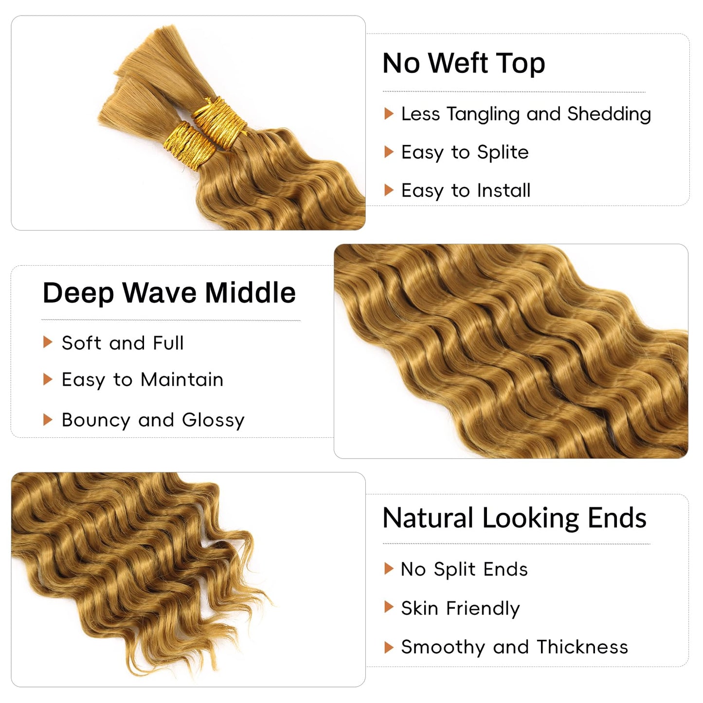 Dorsanee Deep Wave Bulk Hair for Braiding 18 Inch 2 Bundles 200g Honey Blonde Curly Braiding Hair for Boho Braids No Weft Wet and Wavy Braiding Hair Extensions (#27,100g/bundle)