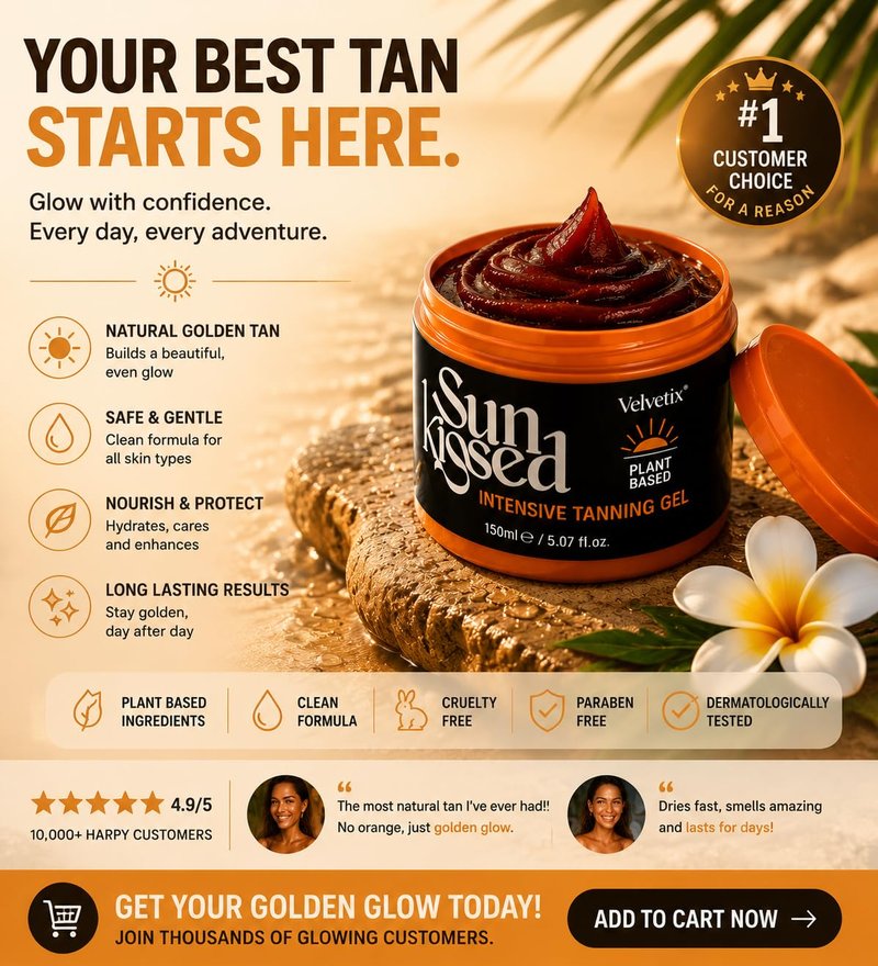 Velvetix Intensive Tanning Gel for Outdoor Sun, Fast Tanning Accelerator with Carrot Oil & Coconut Oil, Quick-Dry & Non-Greasy Sun Tanning Butter, Streak-Free Natural Bronze Glow, Vegan, 5 oz