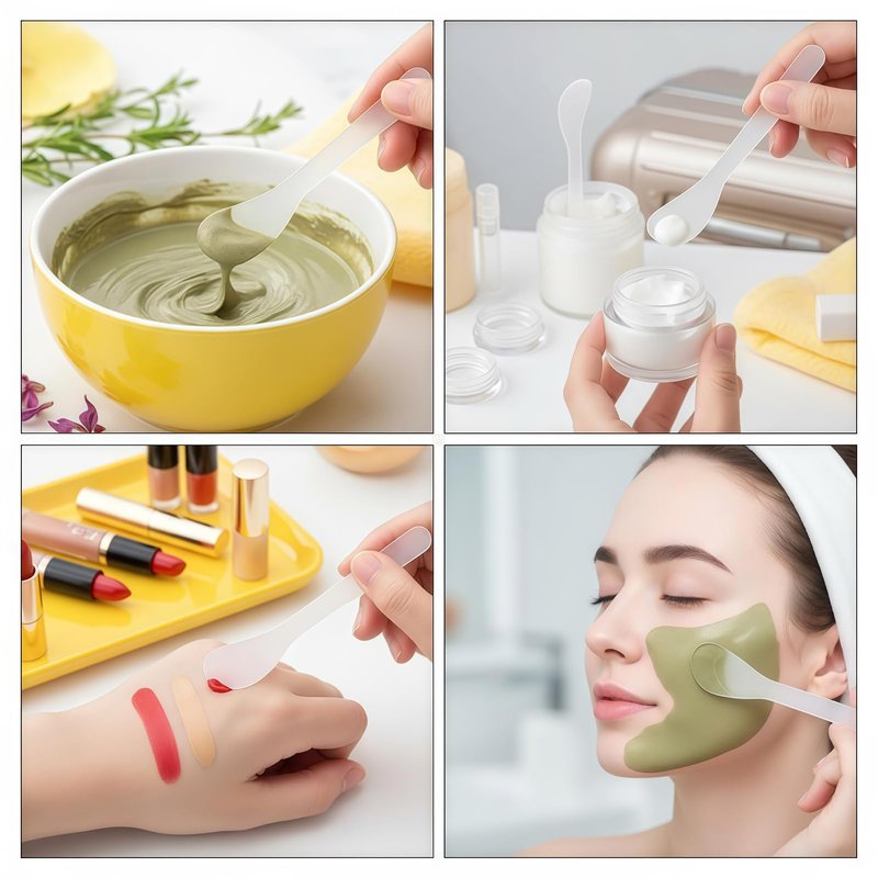 50Pcs Transparent Premium Plastic Cosmetic Spatula Makeup Scoop Mask Spoon, Frosted Tip Disposable & Reusable Beauty Tool for DIY Makeup, Sampling, Mask Mixing, Lotion & Cream Application