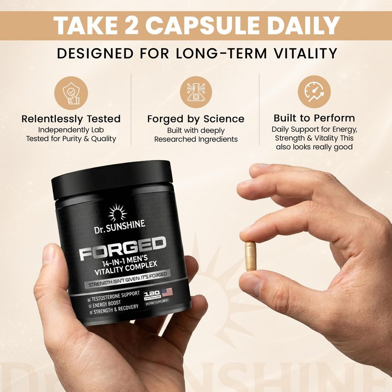 DR. SUNSHINE Forged Testosterone Supplement for Men –14 in 1 Natural Male Strength with Shilajit, Ashwagandha,Tongkat Ali-Muscle Builder Testosterone Booster for Mens-2 Month (120 Capsules)