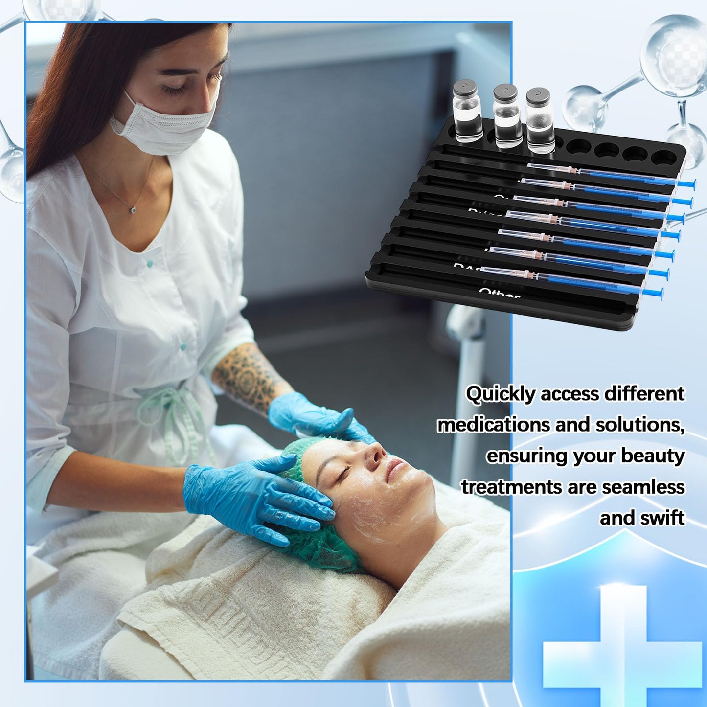 Chunful 2 Pcs Aesthetic Practitioner Syringe Tray with 8 Slots Label Acrylic Vial Holder Tray Combination for Aestheticians and Nurses Syringe Storage Organizer