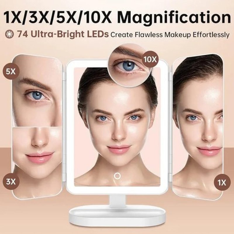 Glisera Smart Mirror, Glisera Smart Mirror Vanity, Glisera Smart Makeup Mirror Travel, LED Trifold Makeup Mirror, Makeup Vanity Mirror with Lights, Makeup Mirror with Lights and Magnification (White)