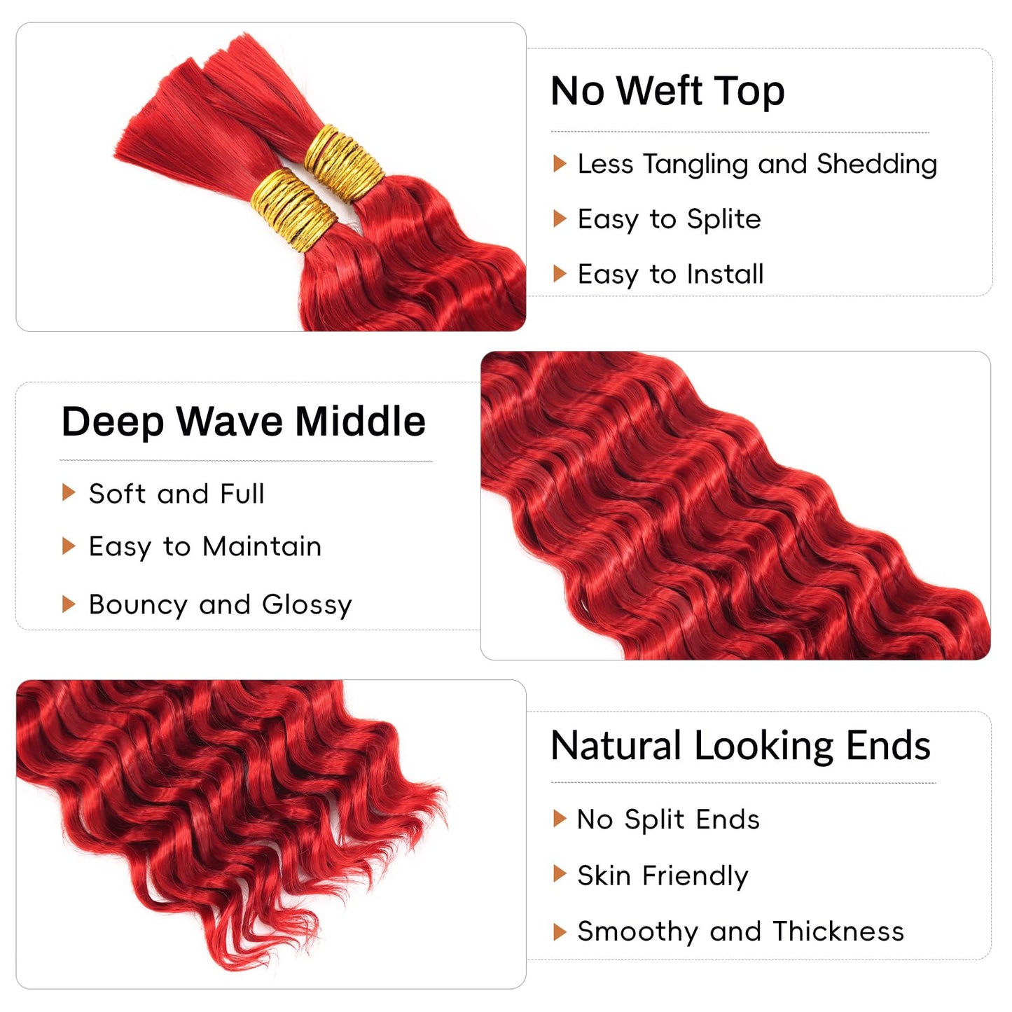 Dorsanee Deep Wave Bulk Hair for Braiding 18 Inch 2 Bundles 200g Red Curly Braiding Hair for Boho Braids No Weft Wet and Wavy Braiding Hair Extensions (#Red,100g/bundle)