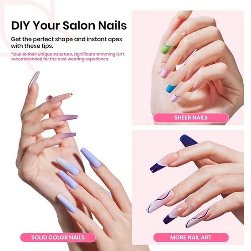 Beetles Gel Polish Tipex Gel Nail Kit Long Coffin C Curved Nail Tips 120 Pcs Pre Building Fake Nails with Uv Nail Glue, LED Nail Lamp, Base Coat, Nail File - Thick Acrylic Nail Set for Flat Nails
