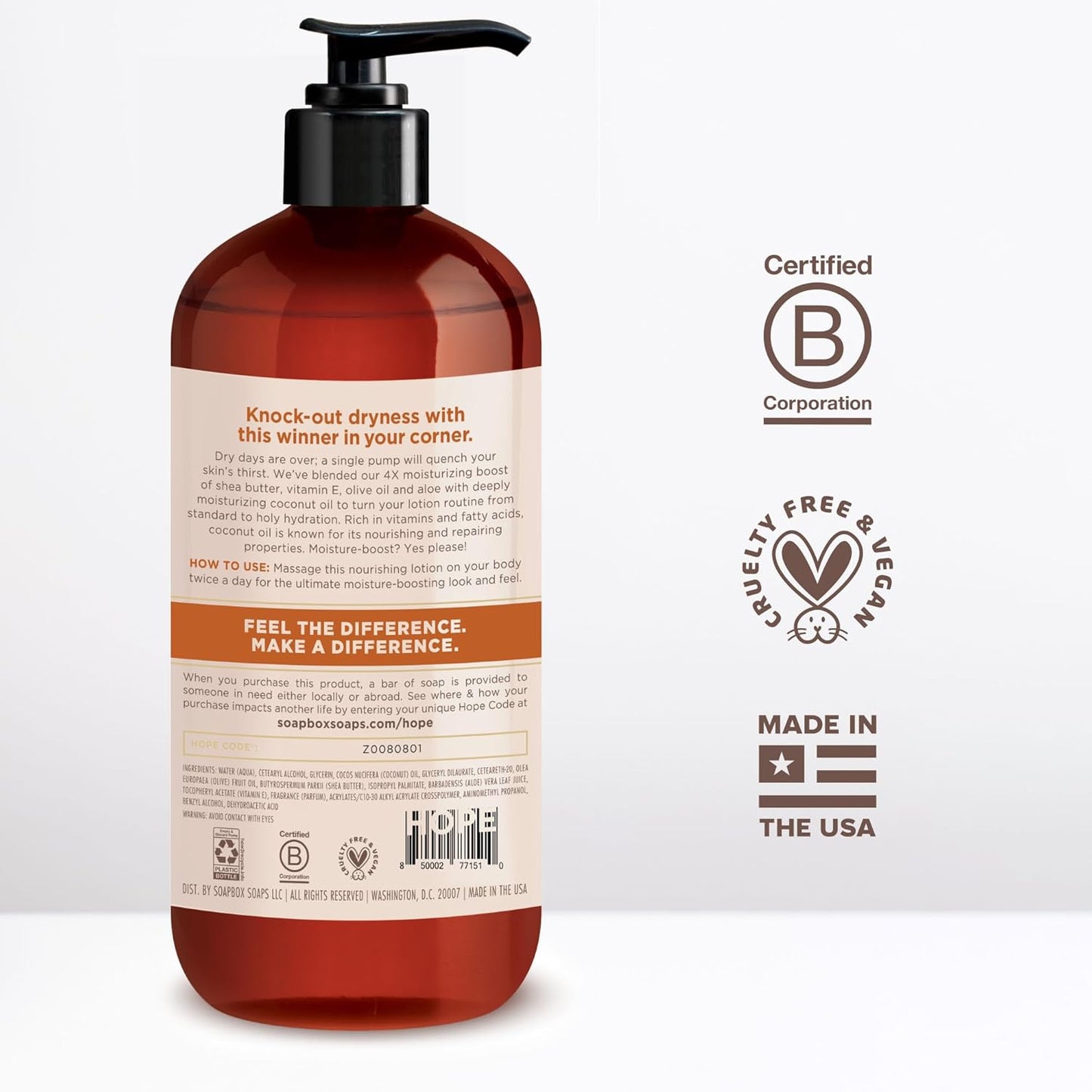 Soapbox Moisturizing Body Lotion, Coconut Milk & Sandalwood with Aloe and Shea Butter, Pack of 3 Hand Lotion Bottles, Vegan Skin Care Products, Moisturizer for Dry Skin, 3 Pack, 16oz Each