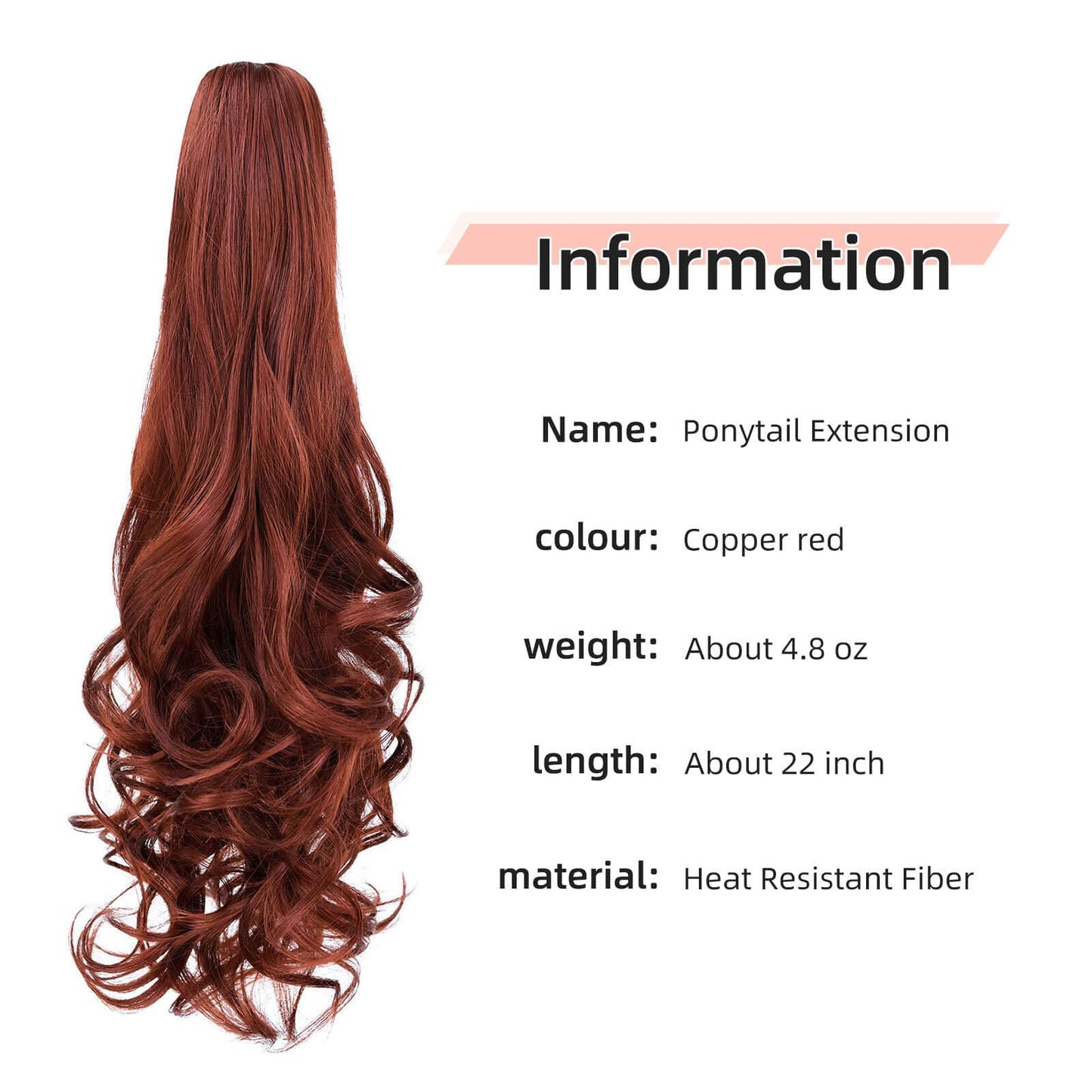HEWEICSY Ponytail Extensions,Hair Extension Ponytail 22" Long Claw Hair Extension Synthetic Curly Wavy Hairpieces Ponytail Clip in Ponytail Wig Daily Fluffy Pony Tail for Women,4.8 OZ,Auburn