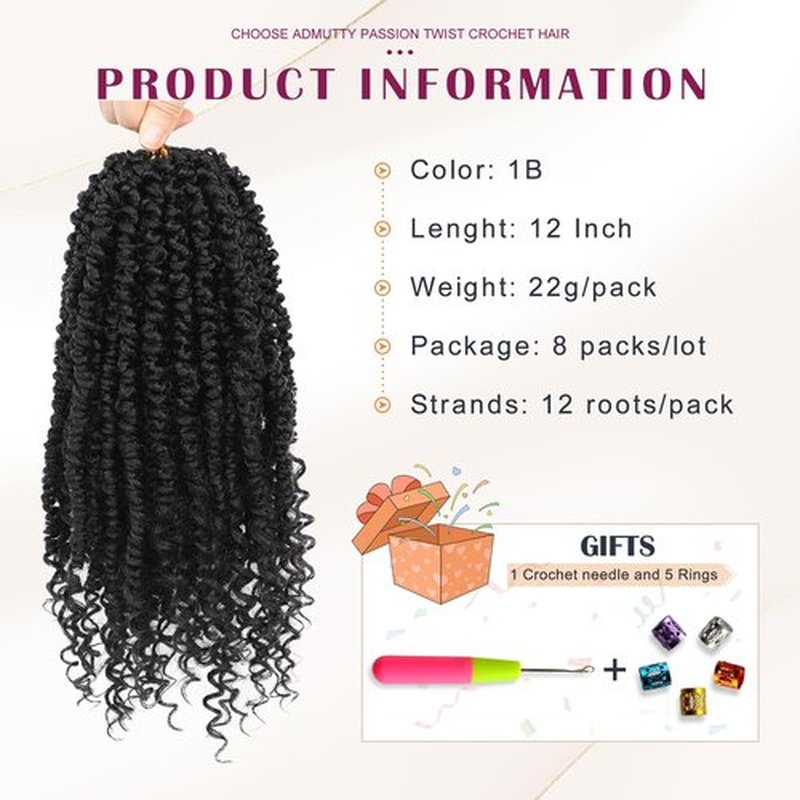 Passion Twist Crochet Hair,Passion Twist Hair 12 Inch,8 Packs Pre-twist Passion Twist Hair,Short Passion Twist Crochet Braids,Pre Looped Crochet Hair For Black Women(1B)