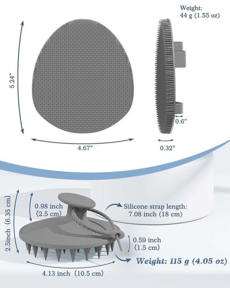 Manmihealth Silicone Hair Scalp Massager & Soft Bath Glove Set 2 PCS, Extra-Large Shampoo Scalp Brush with Body & Face Scrubber for All Hair Skin Types with a Free Silicone Strap&Hook Style 1(Gray*2)