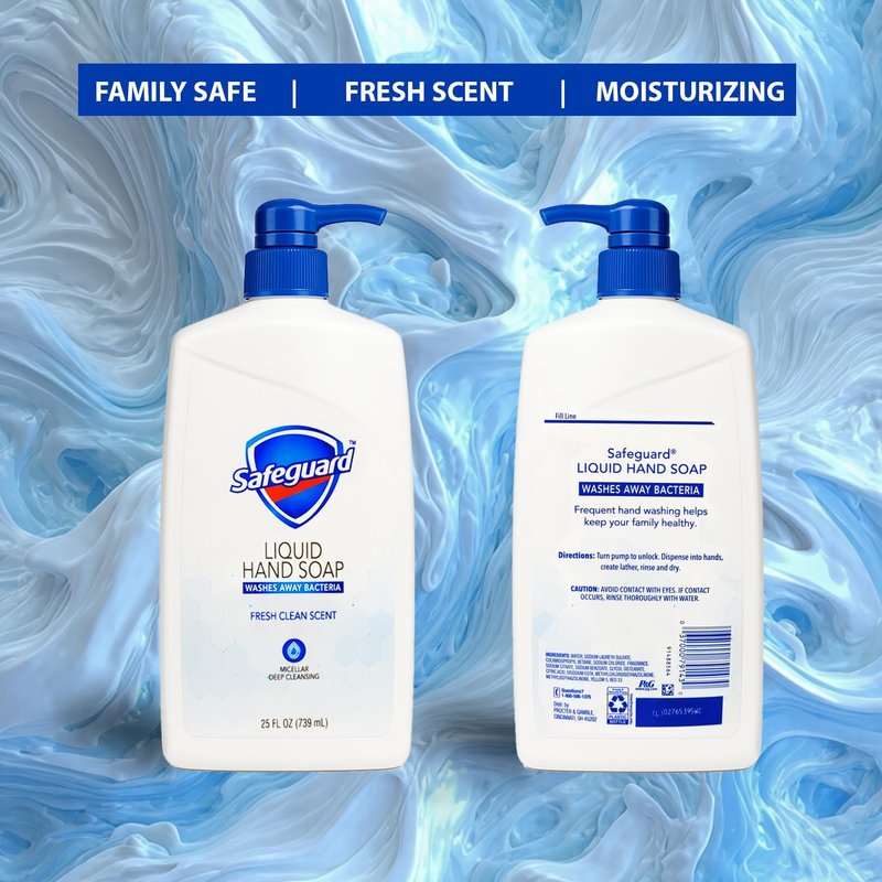 Safeguard Liquid Hand Soap, Micellar Deep Cleansing, Fresh Clean Scent | Washes Away Bacteria Refill - 25 Ounce Bottle (Pack of 2)