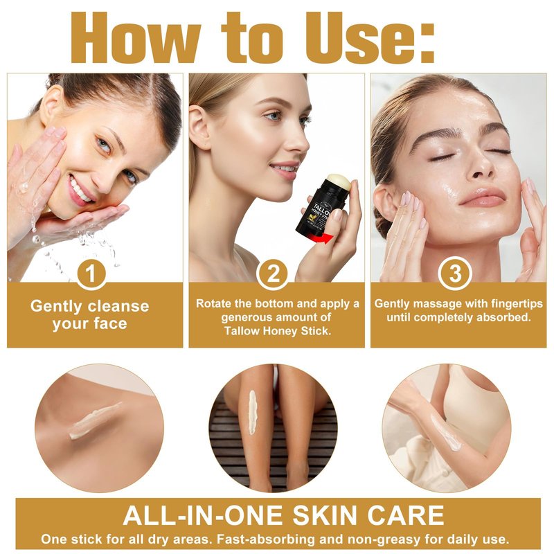 Mariayu Beef Tallow for Skin, Tallow and Honey Balm Stick for Face & Body, 100% Grass-Fed Beef Tallow, with Raw Honey and Beeswax, Natural Formula and Nourishing Dry Skin Care
