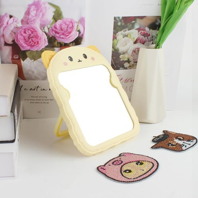 TBWHL Cute Desk Mirror Cartoon Cat Mirror for Desk, Desktop Mirror with Stand for Girls, Kids, Hanging Mirror for Bedroom, Bathroom