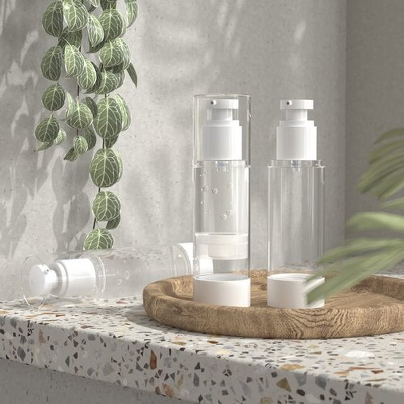 LONGWAY 2.7Oz 80ml Clear Airless Cosmetic Cream Pump Bottle Travel Size Dispenser Refillable Containers/Foundation Travel Pump Bottle for Shampoo (Pack of 6)