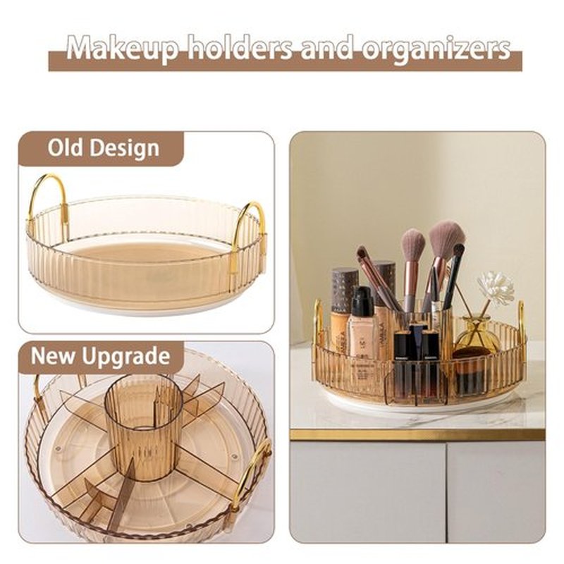 shuang qing 360° Rotating Lazy Susan Makeup Organizer, High-Capacity Bathroom Countertop Vanity Organizers, 1 Tier Spinning Skincare Storage, for Perfume/Cosmetic/Makeup Brushes/Lotion(Gold)