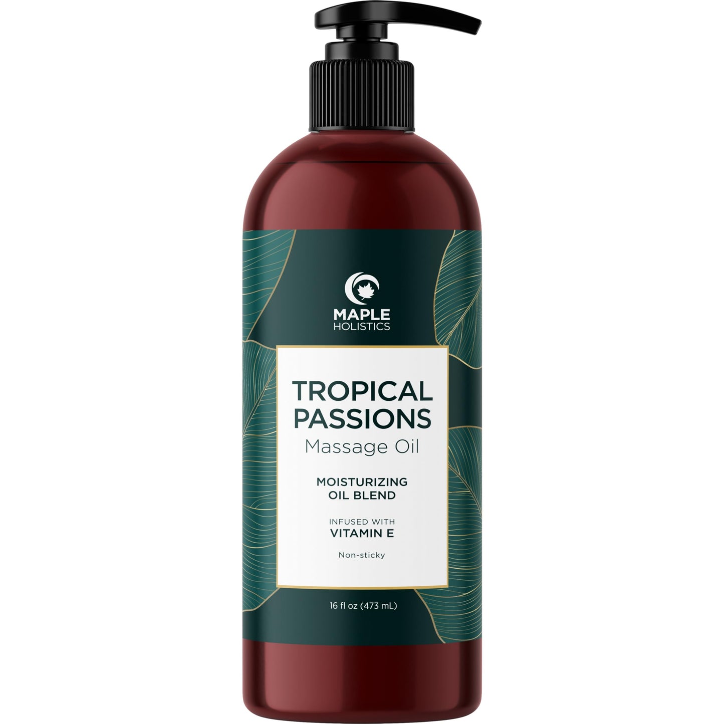 Tropical Massage Oil for Couples Relaxation - Full Body Massage Oil for Date Night with Smooth Gliding Coconut and Sweet Almond Oil with Mango Scent - Non GMO Gluten Free & Vegan (16 Fl Oz)