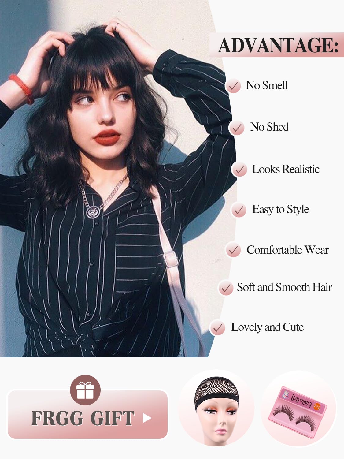 Fancy Hair Black Wavy Bob Wig for Black Women Short Wavy Wig with Bangs Glueless Wear and Go Synthetic Shoulder Length Bob for Girl Women Daily Party Use