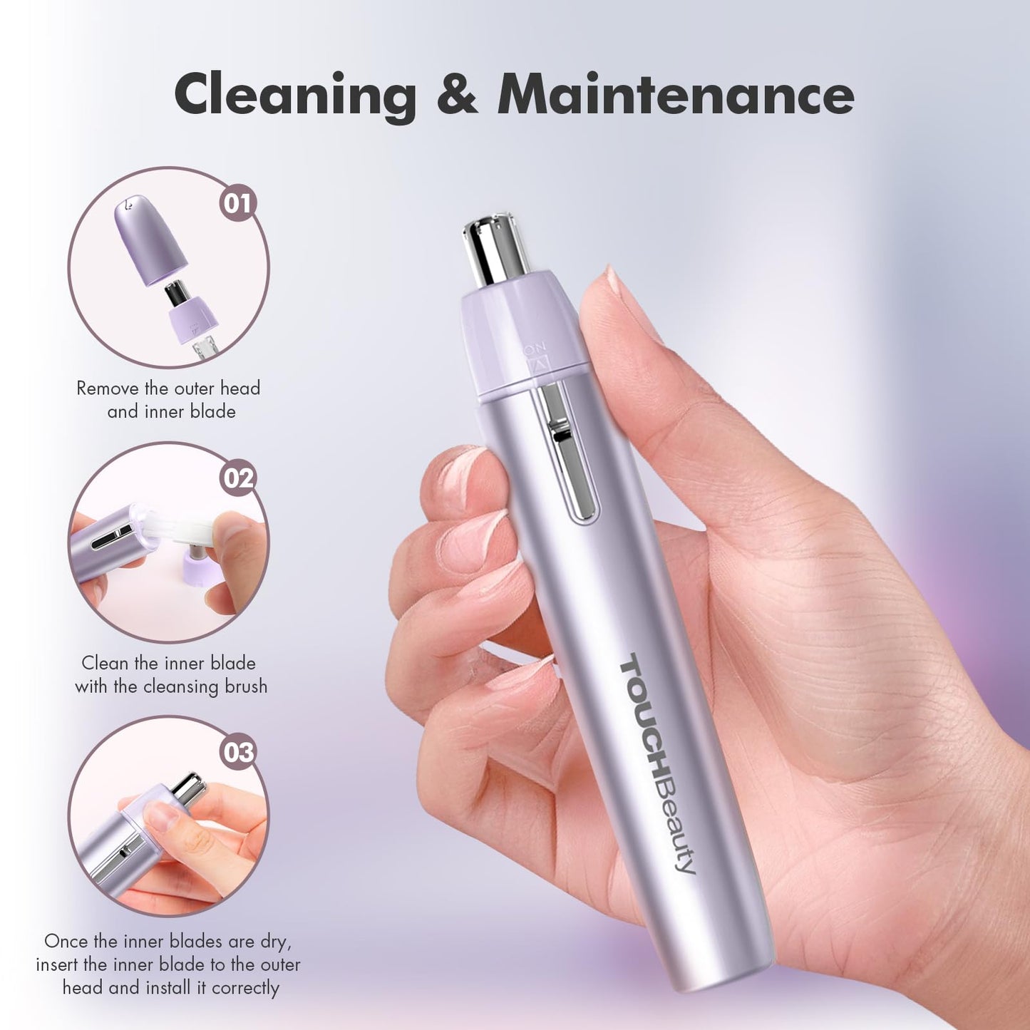 TOUCHBeauty Portable Ear Nose Hair Trimmer for Women, Nose Trimmer Women, Nose Hair Trimmer, Ear and Nose Hair Trimmer Clipper for Men Women, Mini Sized Battery Powered, Easy Cleansing