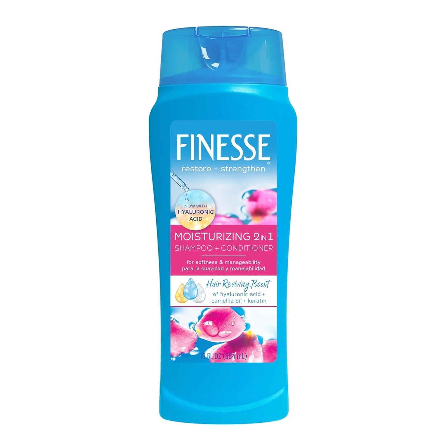 FINESSE Restore + Strengthen Moisturizing 2in1 Shampoo + Conditioner, 13 oz (Pack of 6), Moisturize & Repair Dry or Damaged Hair