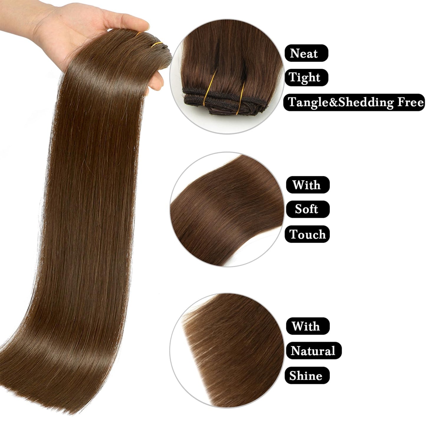 Clip in Hair Extensions Real Human Hair Clip ins Human Hair Extensions for Women Invisible Natural Straight Seamless Clip on Hair Extensions 8pcs Double Weft 90g (#4 Medium Brown, 24 Inch)