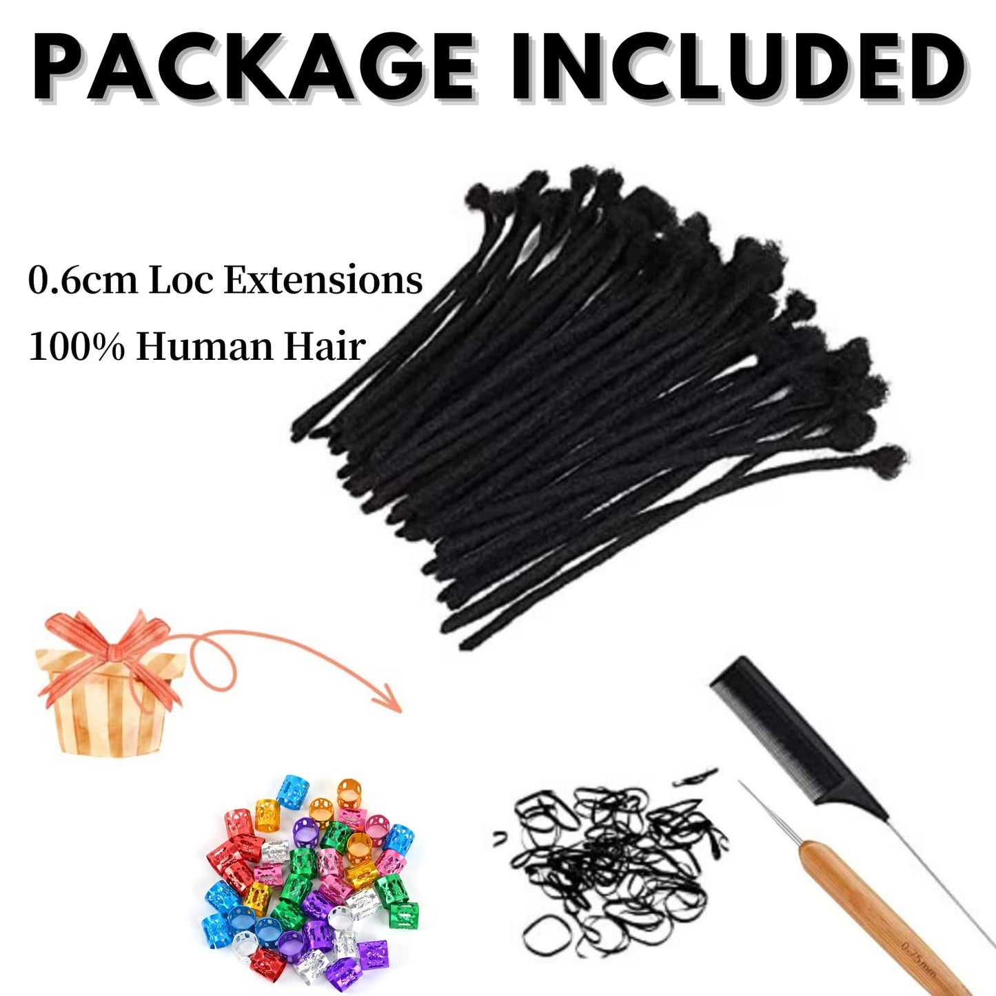 Loc Extensions Human Hair 10 Inch 0.6cm Thickness 10 Strands 100% Full Handmade Permanent Dreadlock Extensions Real Human Hair For Women Men Kids Can Be Dyed Bleached Curled (Width 0.6cm Natual Black)