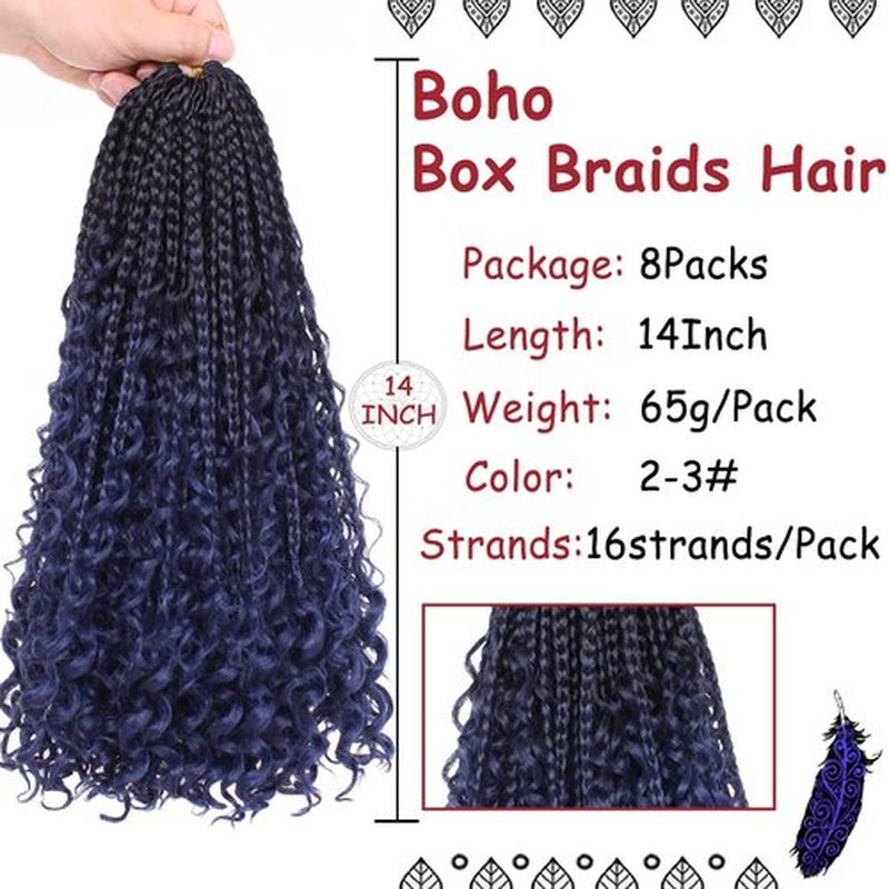 Beverlee Boho Box Braids 8 Packs Goddess Box Braids 14 Inch Bohemian Box Braids Crochet Hair Crochet Box Braids with Curly Ends Pre-looped Synthetic Crochet Hair for Black Women 128 Strands