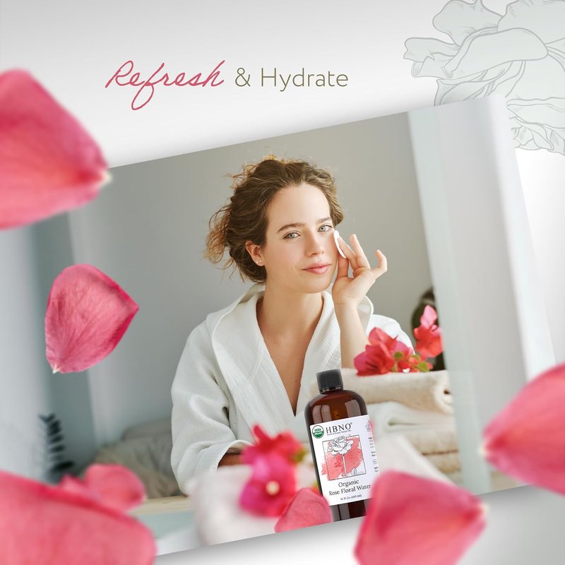 Organic Rose Water for Face - USDA Certified 16 fl oz | Pure Rosewater for Skincare & Haircare